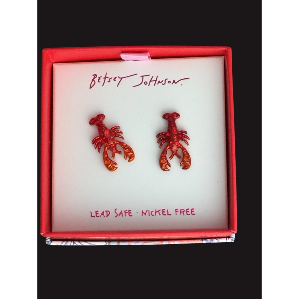 Betsey Johnson Lobster Post Earrings Red Enamel  Beach Nautical NWT